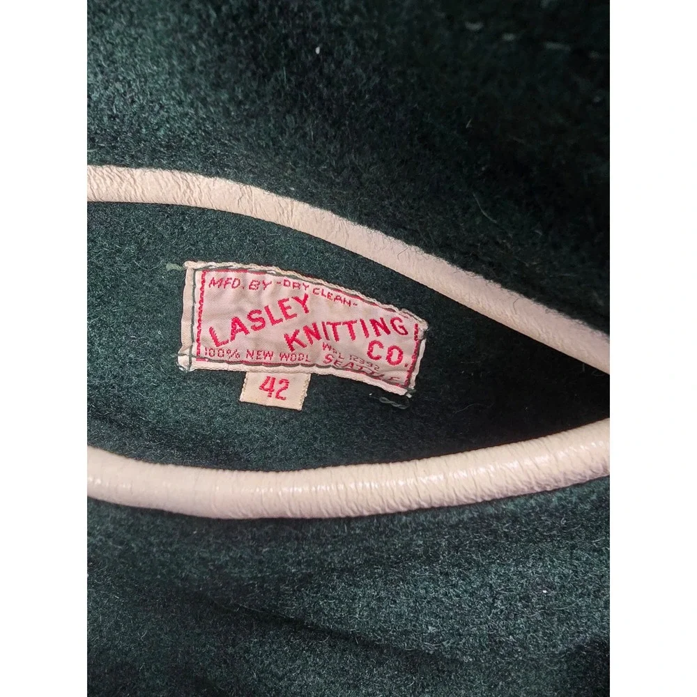 Vintage Lasley Knitting Co Varsity Jacket Mens 42 Green Wool Leather Bomber